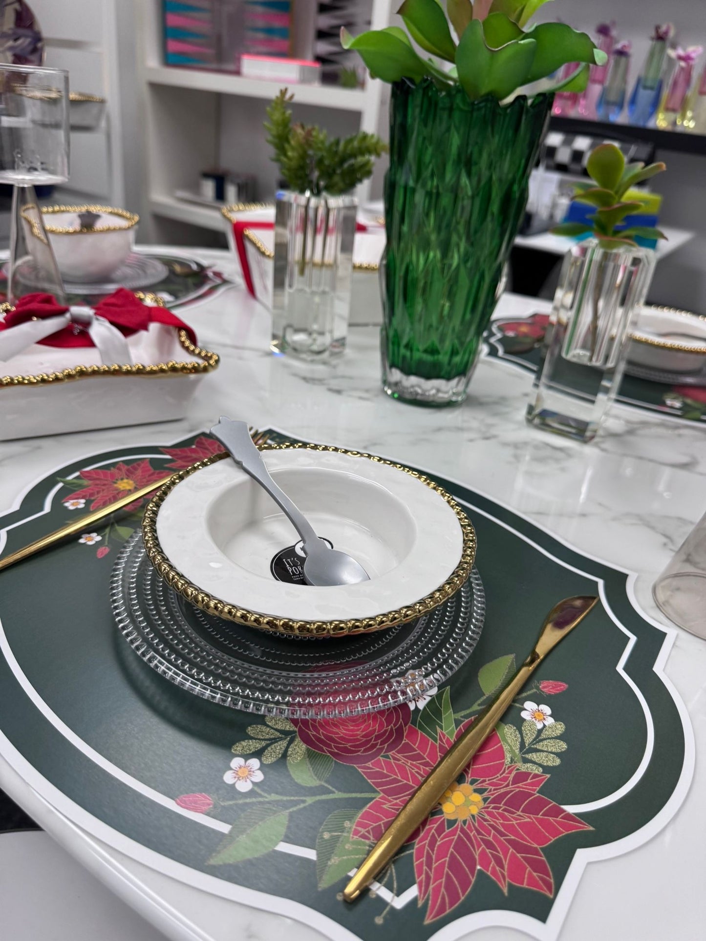 Christams Ponsettia Flower Paper Placemat