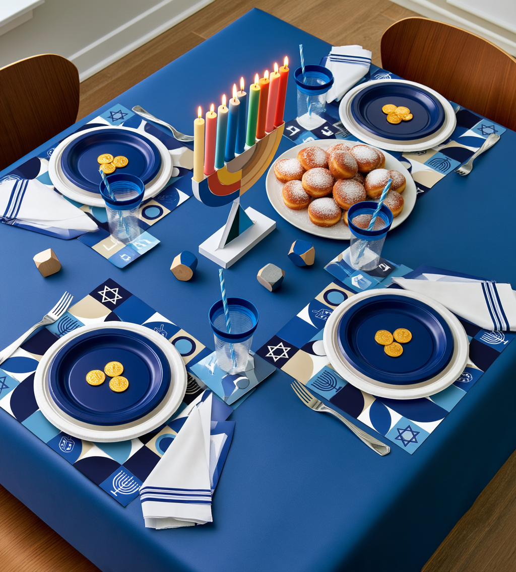 Geometric Hanukkah Paper Placemat — Set of 12 with Matching Coasters