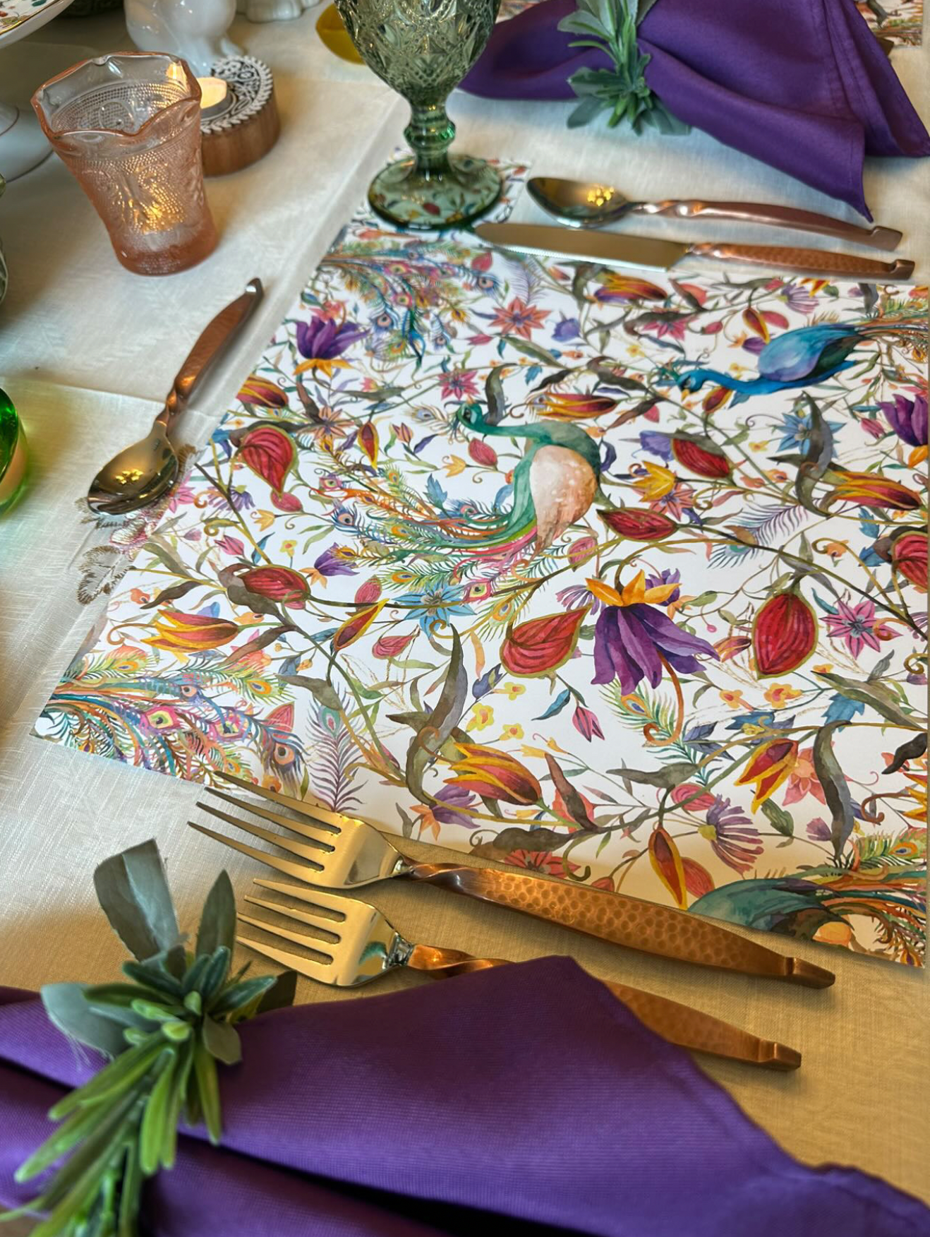 COLORFUL PEACOCK PAPER PLACEMAT