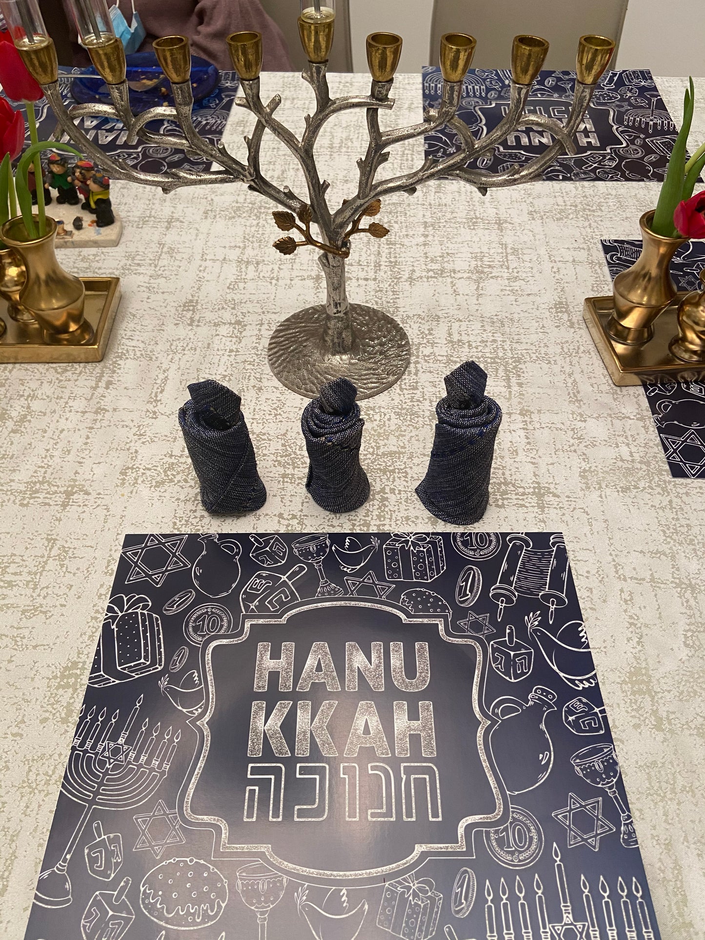 Hanukkah Blue and Silver Coloring Paper Placemat — Set of 12 with Matching Coasters