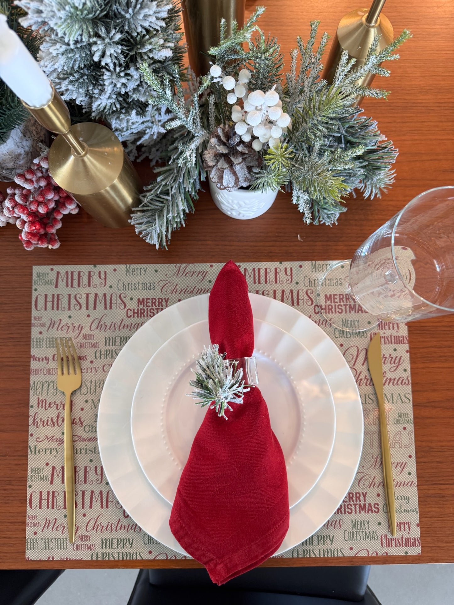 Merry christmas Paper Placemat — Set of 12 with Matching Coasters | Typography Design