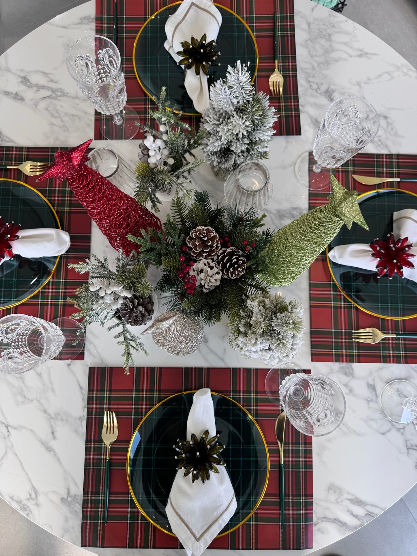 Christmas Plaid Paper Placemat — Set of 12 with Matching Coasters