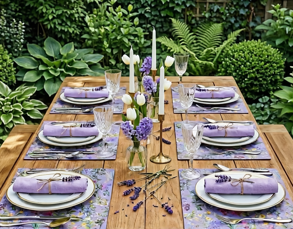 Spring Bloom Paper Placemat — Set of 12 with Matching Coasters | Yellow & Purple