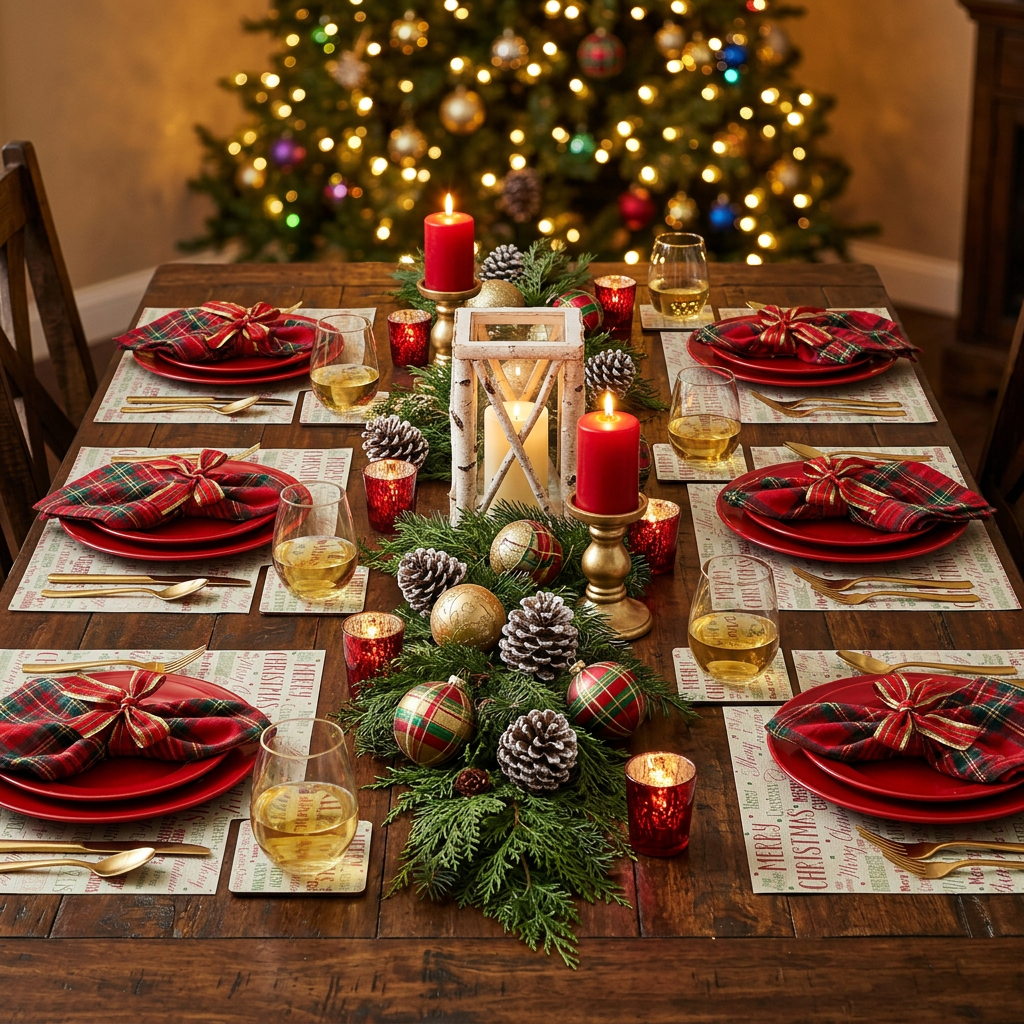 Merry christmas Paper Placemat — Set of 12 with Matching Coasters | Typography Design