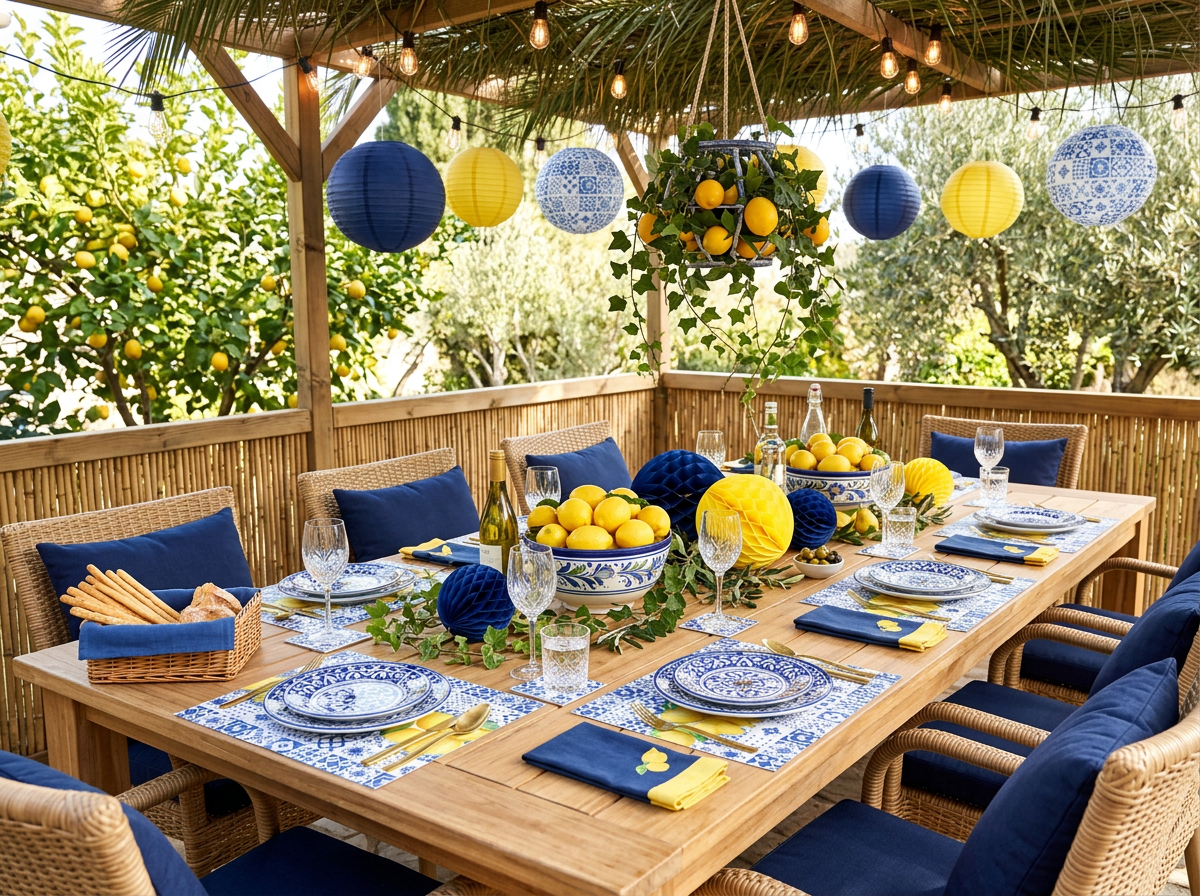 Amalfi Lemon Paper Placemat — Set of 12 with Matching Coasters