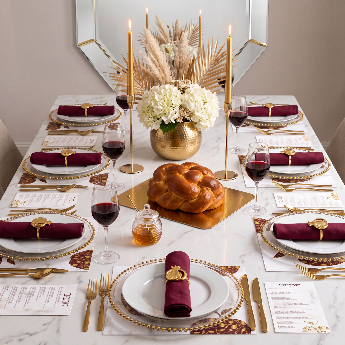 Rosh hashanah Red Apples Paper Placemat — Set of 12 with Matching Coasters