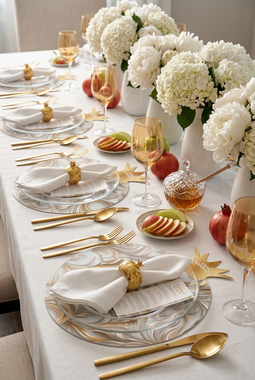 Swirl Pomegranate Die-Cut Paper Placemat — Set of 12 with Simanim Cards