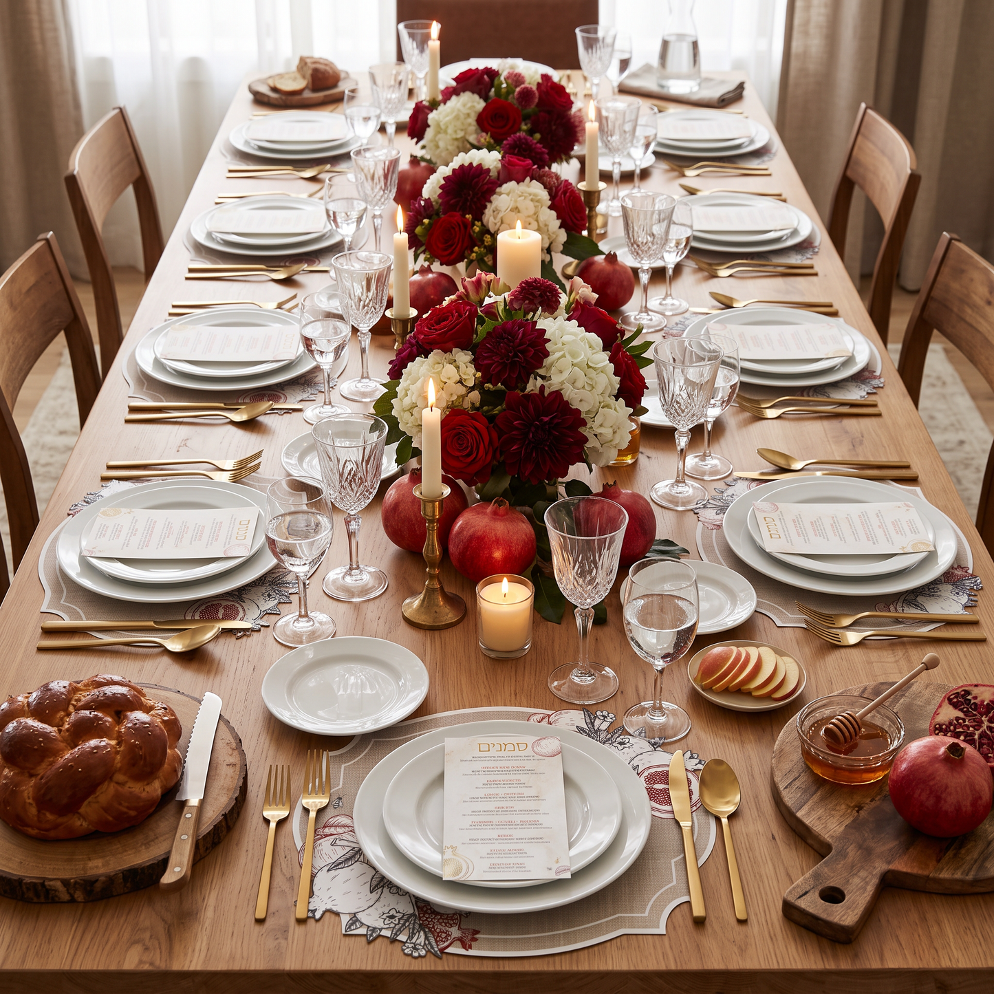 Burlap Look Pomegranate & Apple Die-Cut Paper Placemat — Set of 12 with Simanim Cards