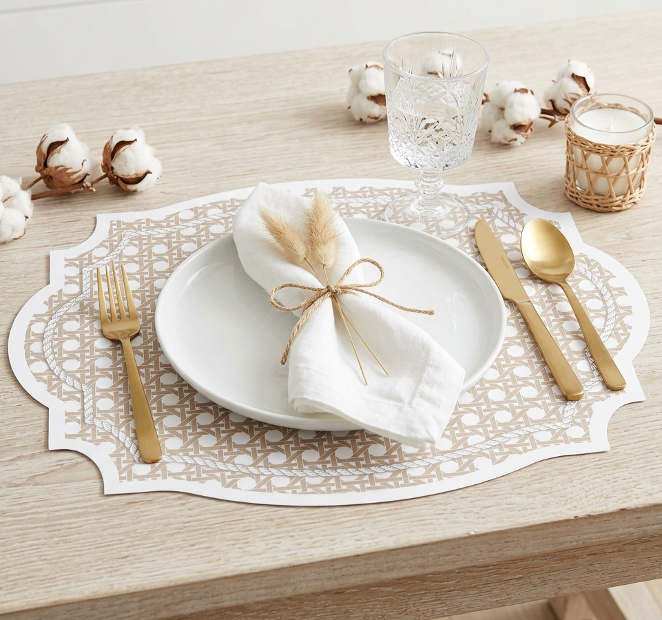 Vintage Frame Rattan Look Paper Placemat — Set of 12