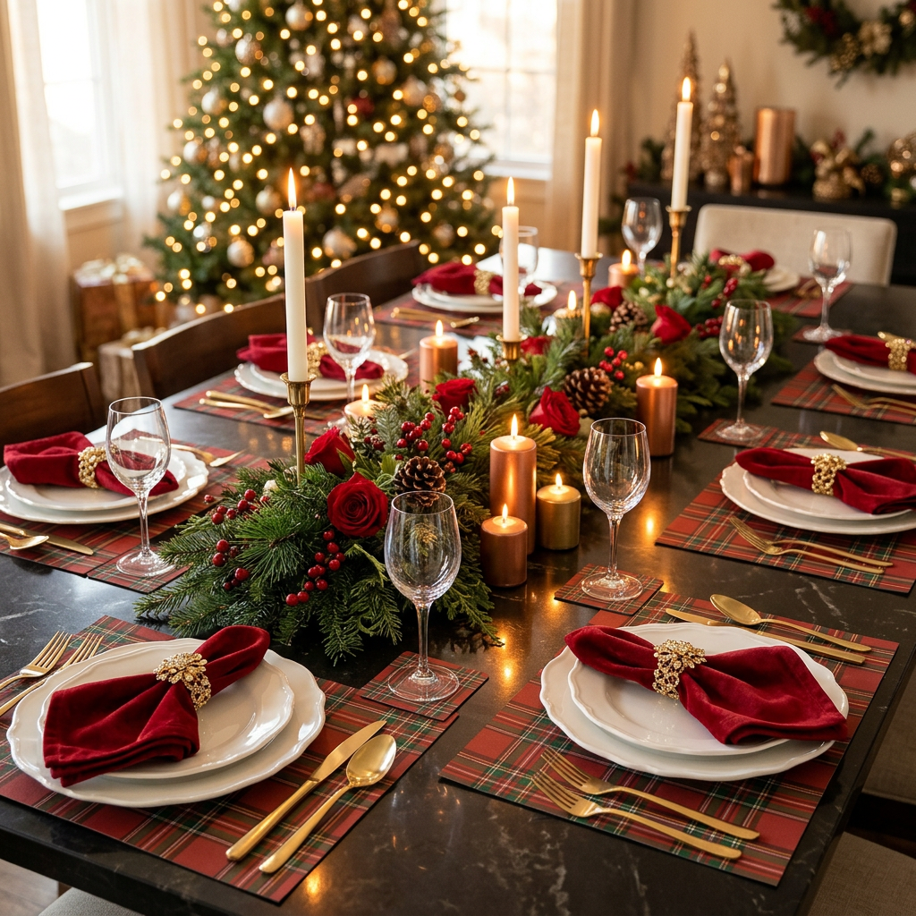 Christmas Plaid Paper Placemat — Set of 12 with Matching Coasters