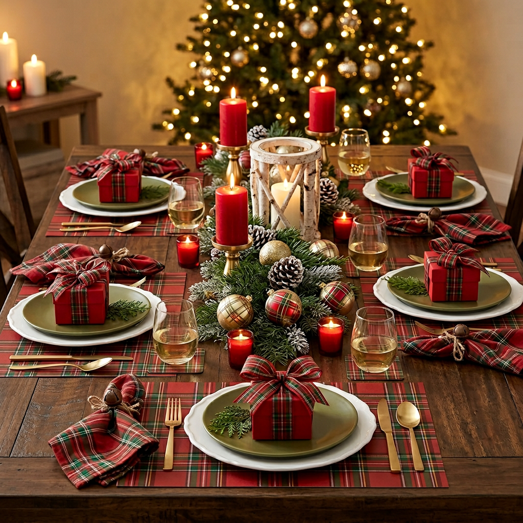 Christmas Plaid Paper Placemat — Set of 12 with Matching Coasters