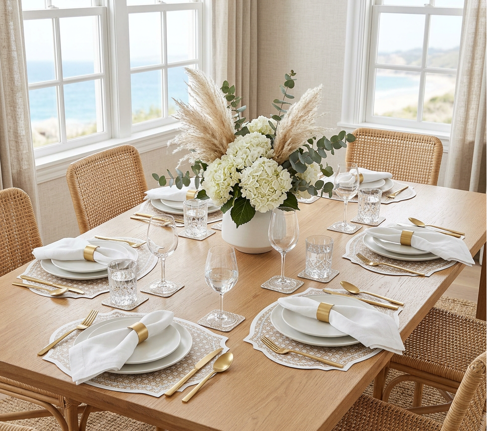 Vintage Frame Rattan Look Paper Placemat — Set of 12