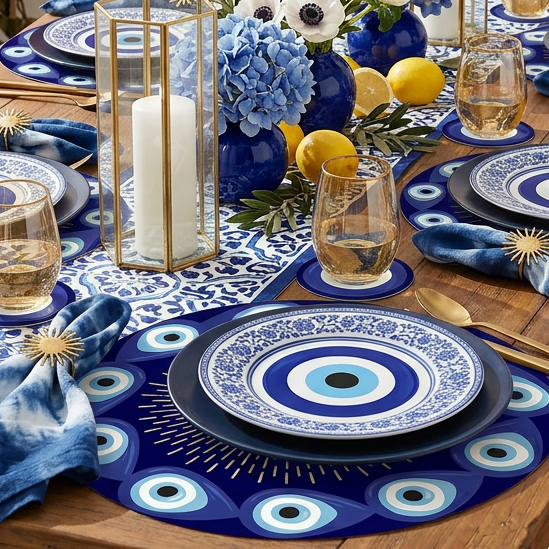 Evil Eye Die-Cut Round Paper Placemat — Set of 12 with Matching Coasters