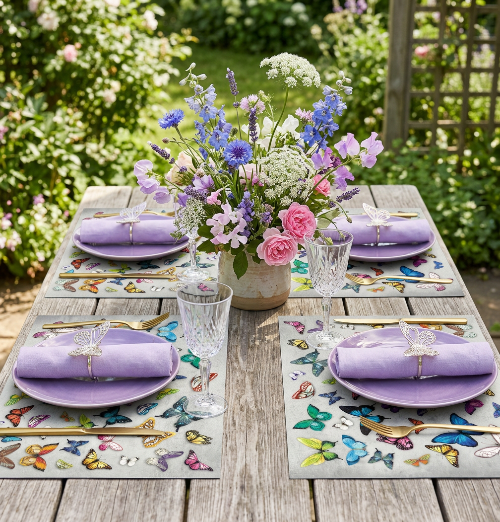Butterfly Garden Paper Placemat — Set of 12 with Matching Coasters