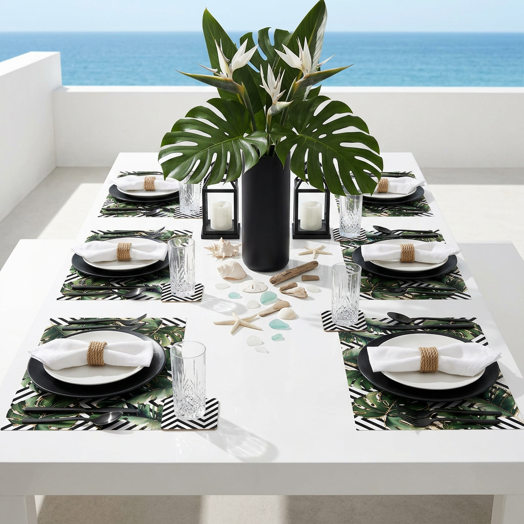 Tropical Chevron Paper Placemat — Set of 12 with Matching Coaster