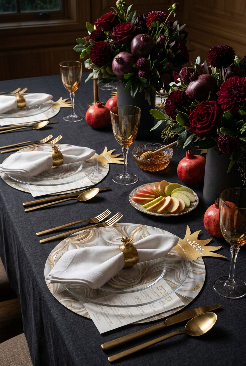Swirl Pomegranate Die-Cut Paper Placemat — Set of 12 with Simanim Cards