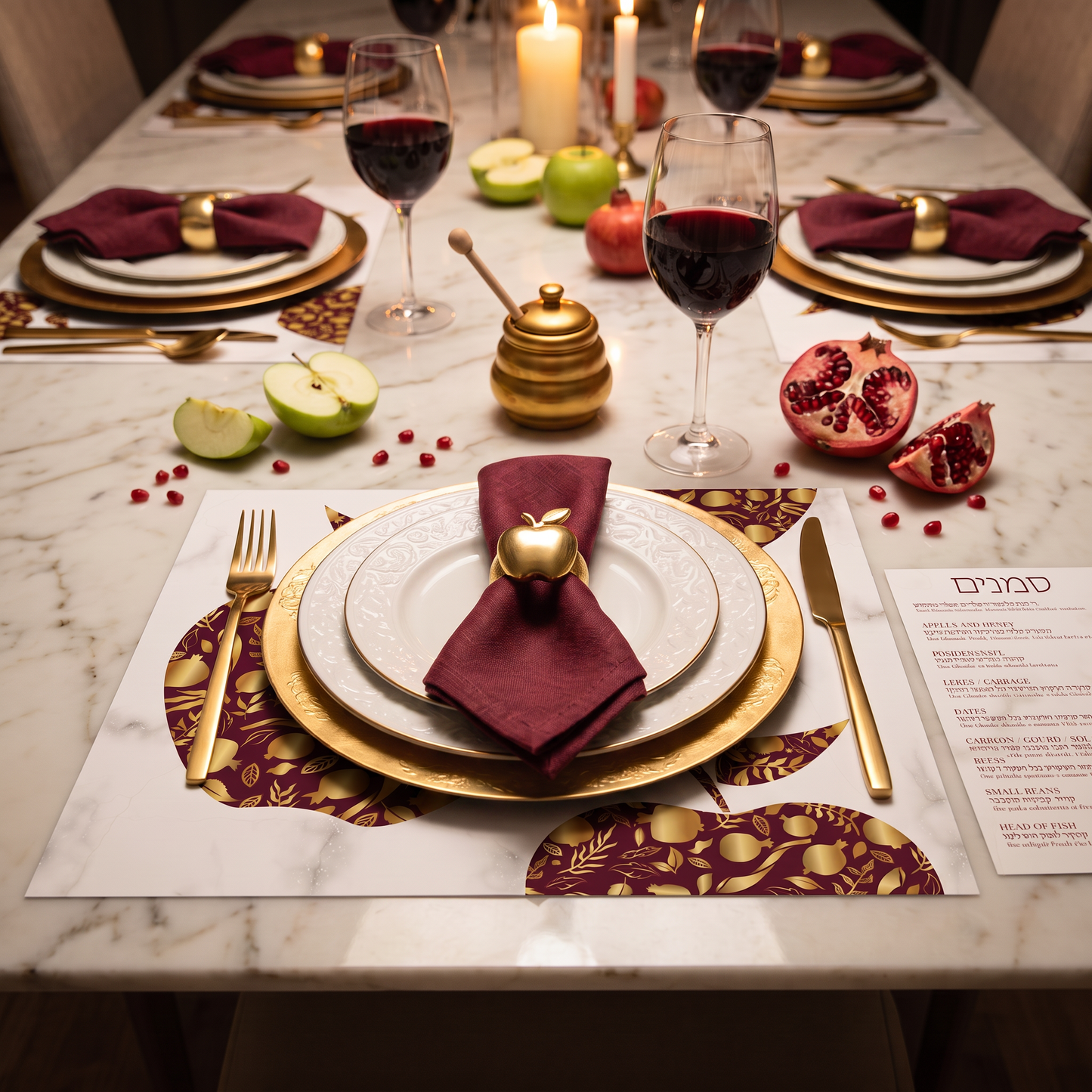 Rosh hashanah Red Apples Paper Placemat — Set of 12 with Matching Coasters