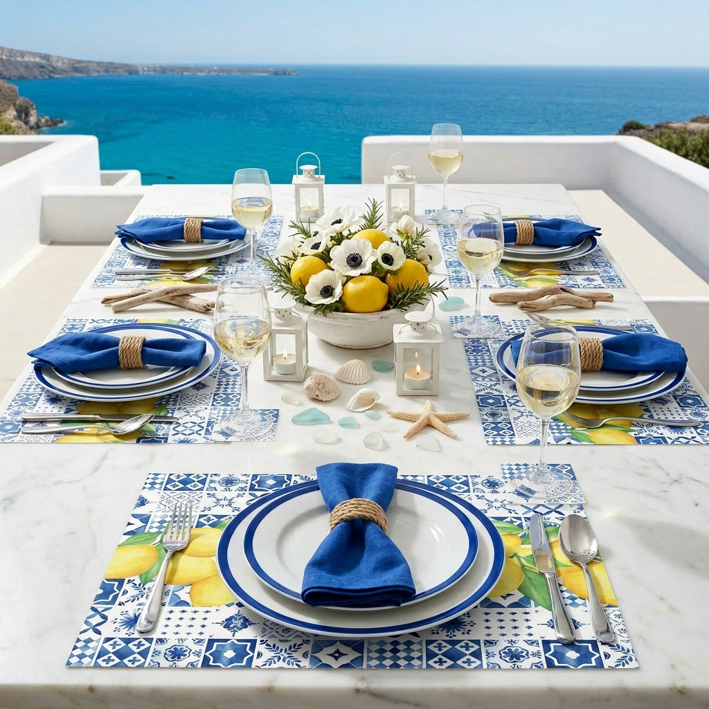 Amalfi Lemon Paper Placemat — Set of 12 with Matching Coasters