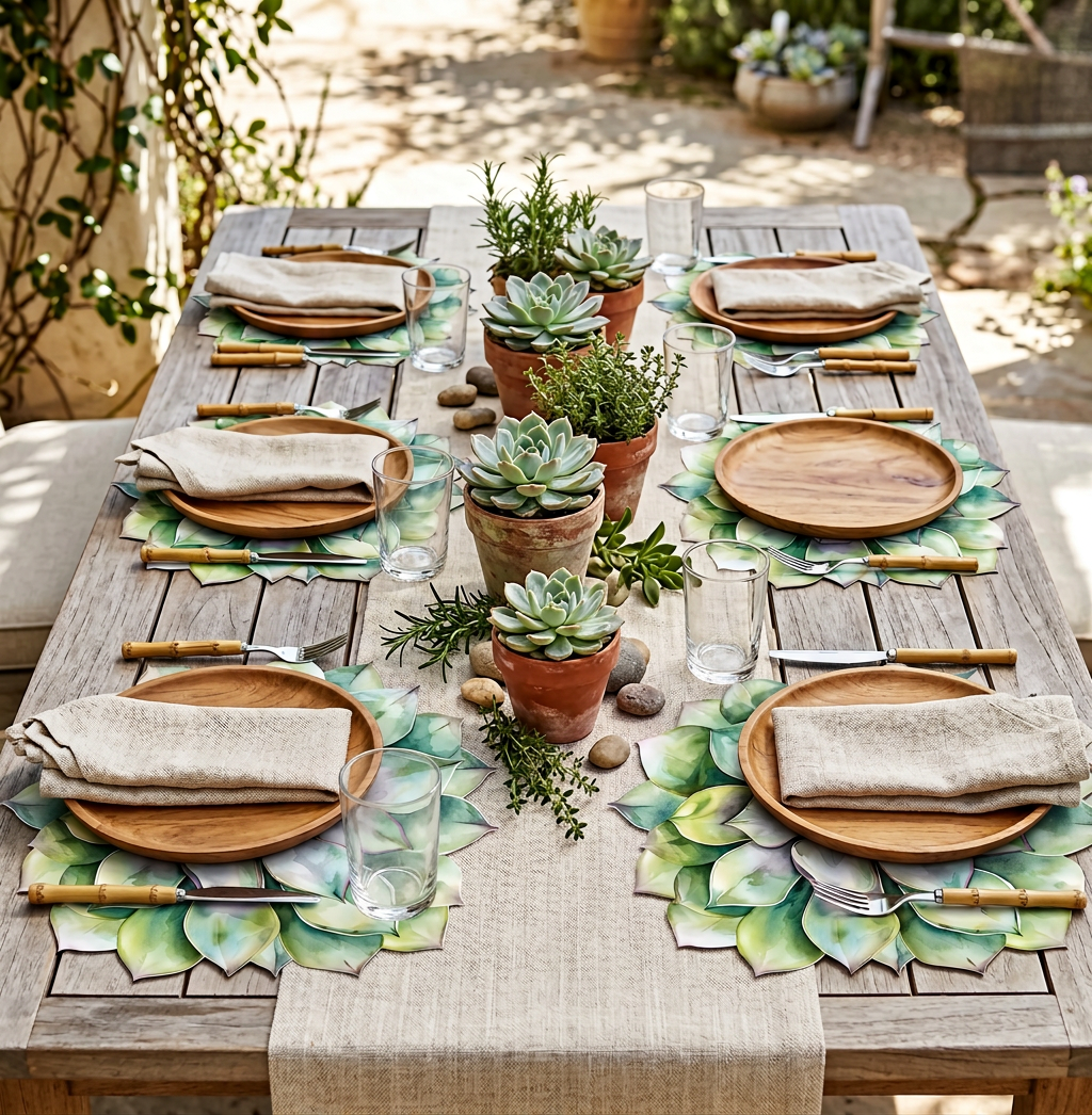 Green Succulent Die-Cut Paper Placemat