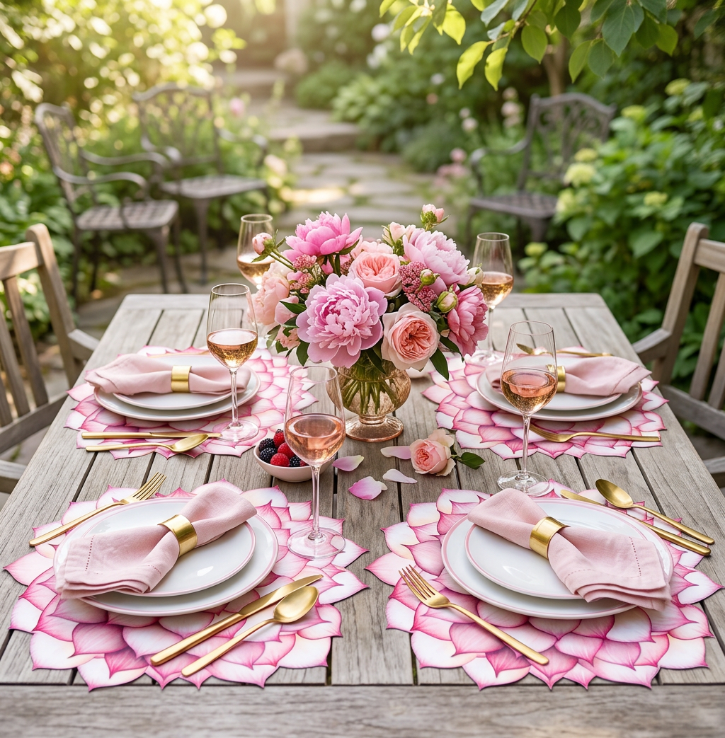 Pink Succulent Die-Cut Paper Placemat — Set of 12 with Matching Coasters