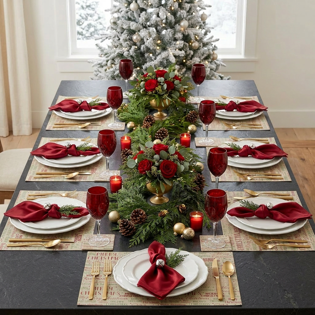 Merry christmas Paper Placemat — Set of 12 with Matching Coasters | Typography Design