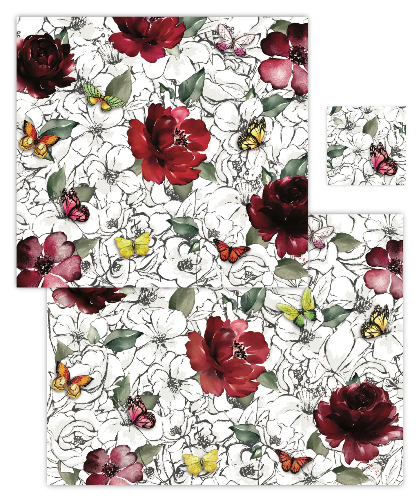 Butterfly Rose Garden Paper Placemat — Set of 12 with Matching Coasters