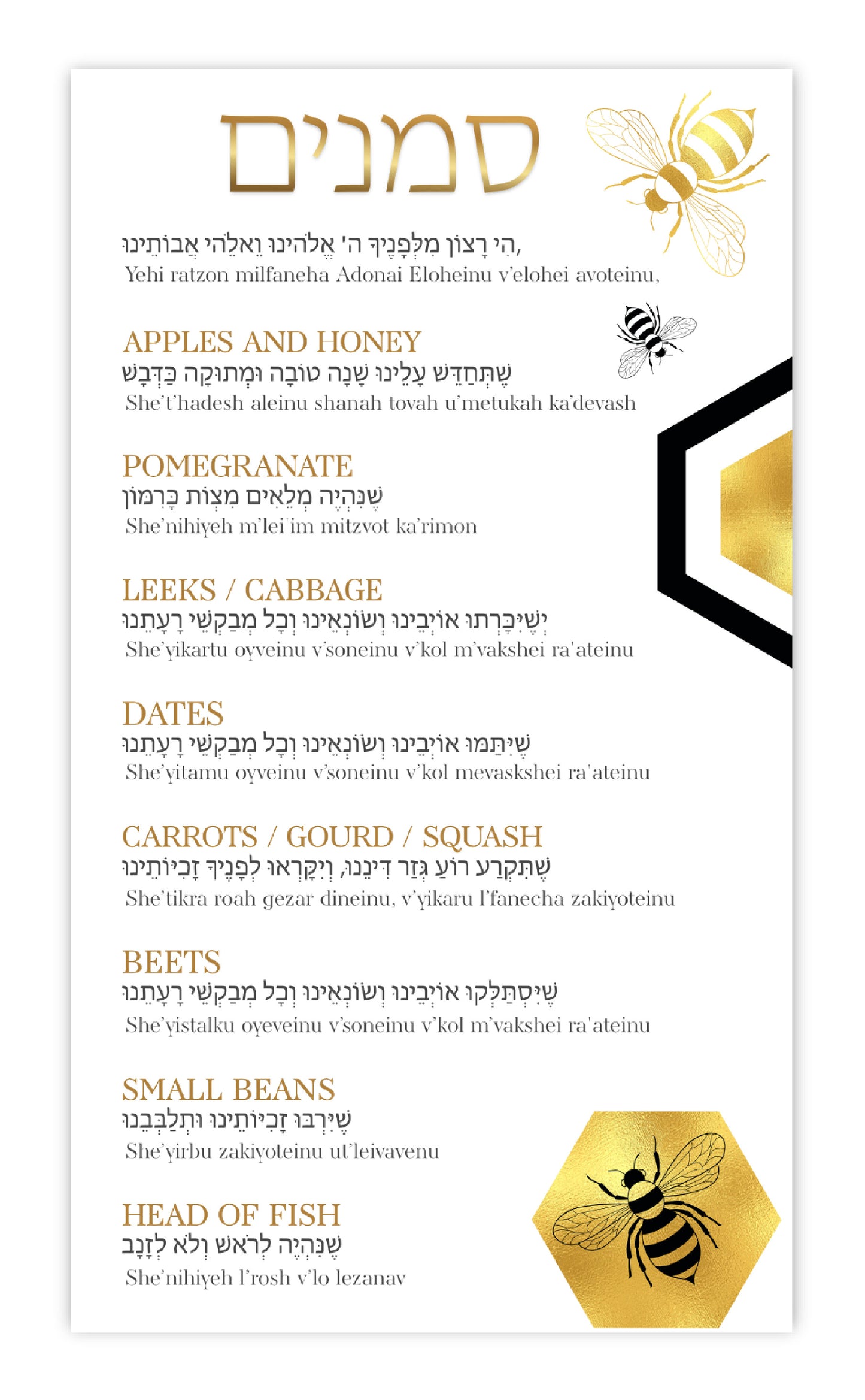 ROSH HASHANA SIMANIM CARDS