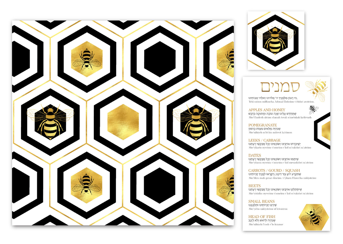 Gold Honeybee & Honeycomb Paper Placemat — Set of 12 with Matching Coasters