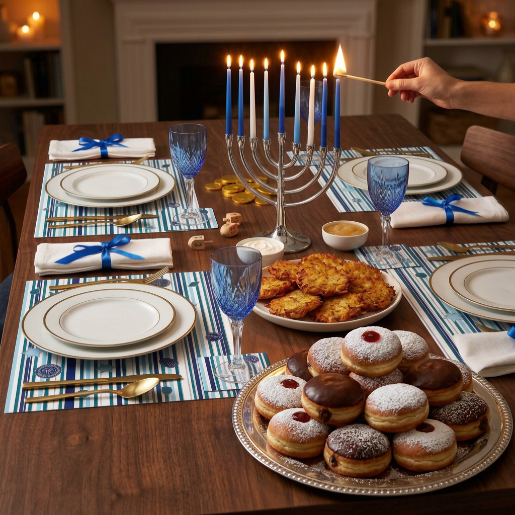Hanukkah Stripes Paper Placemat — Set of 12 with Matching Coasters