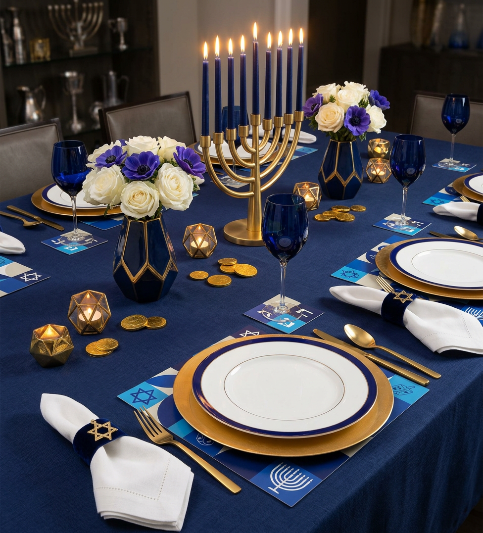 Geometric Hanukkah Paper Placemat — Set of 12 with Matching Coasters