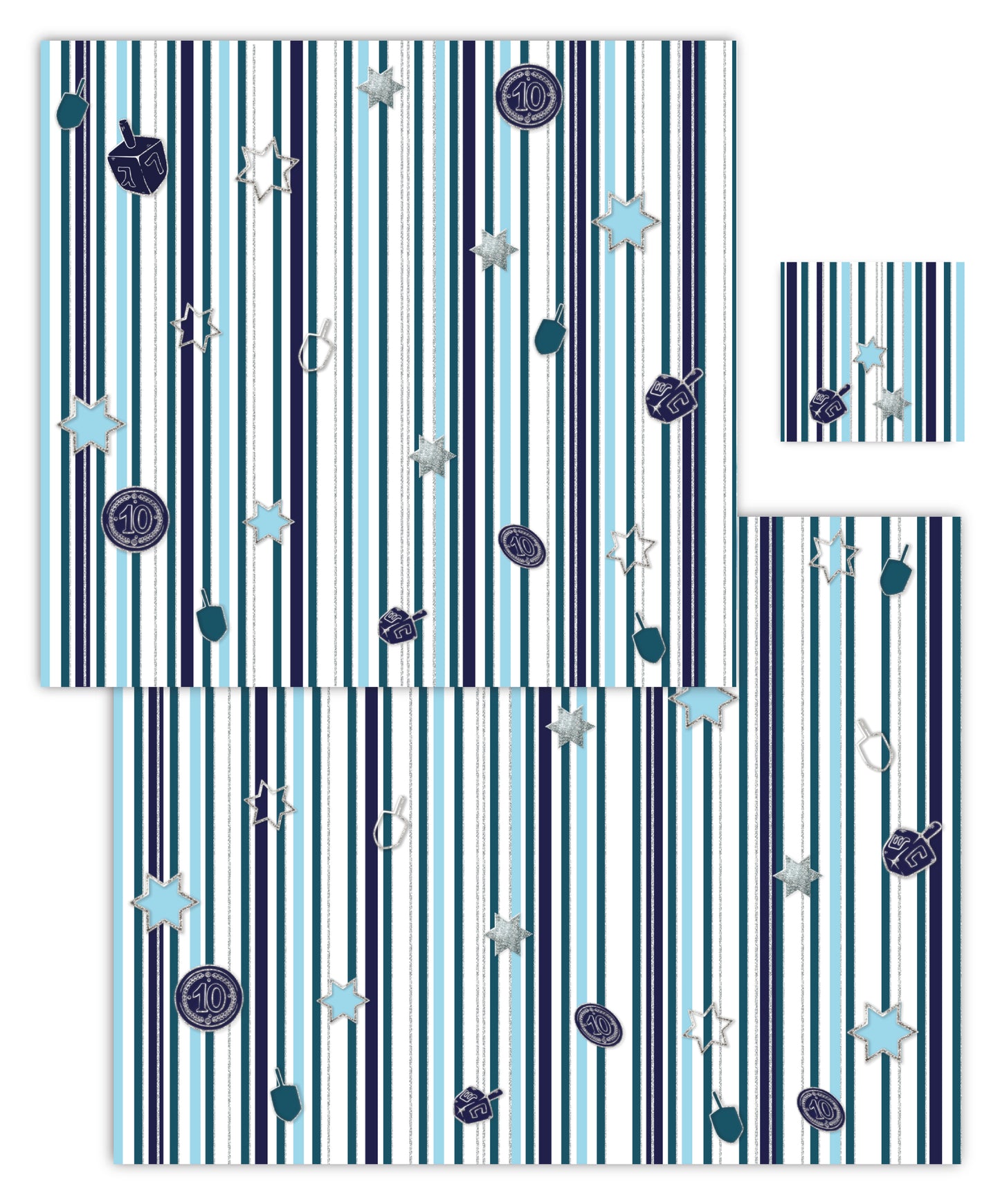 Hanukkah Stripes Paper Placemat — Set of 12 with Matching Coasters