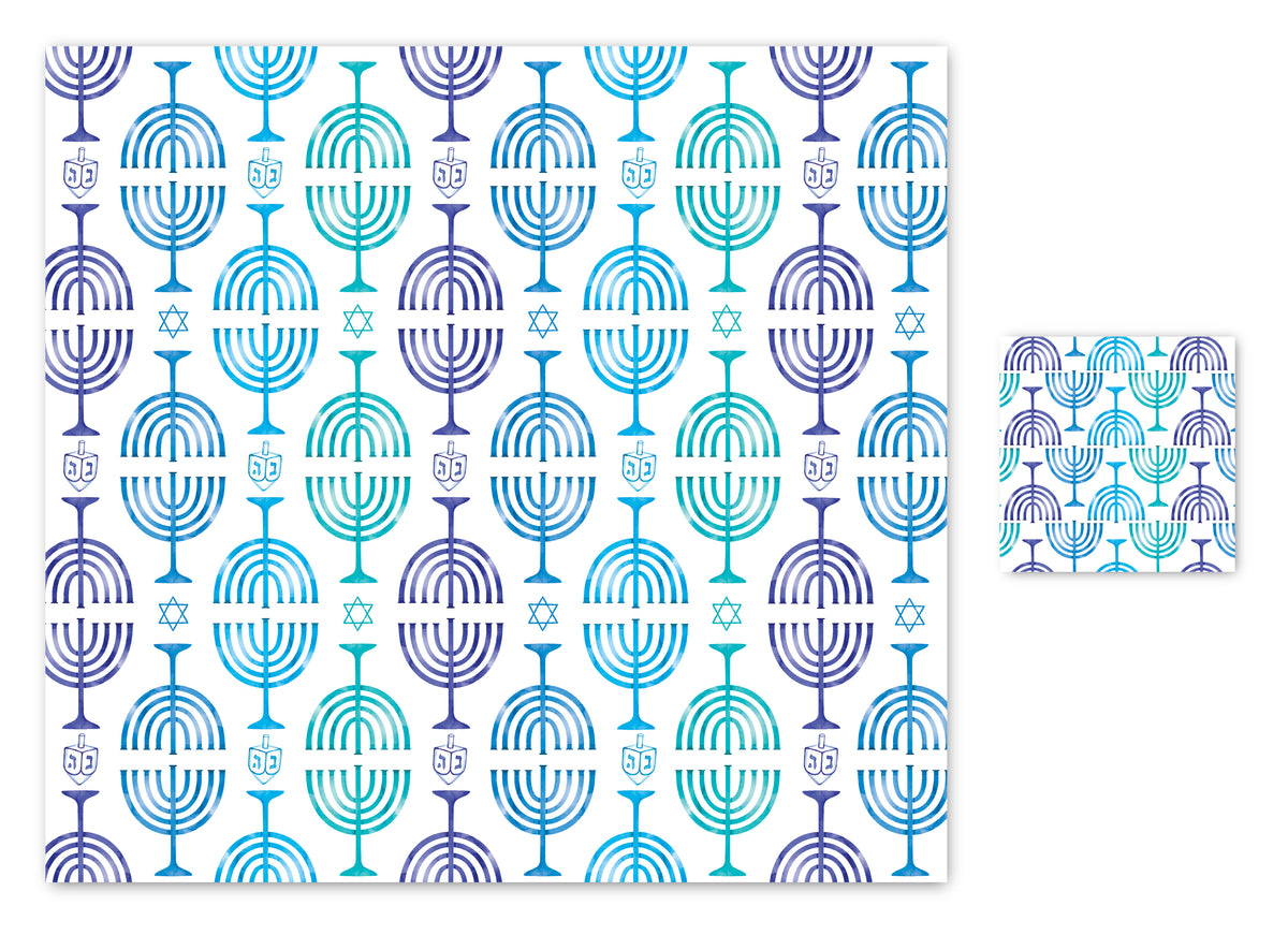 Hanukkah Menorah Pattern Paper Placemat — Set of 12 with Matching Coasters