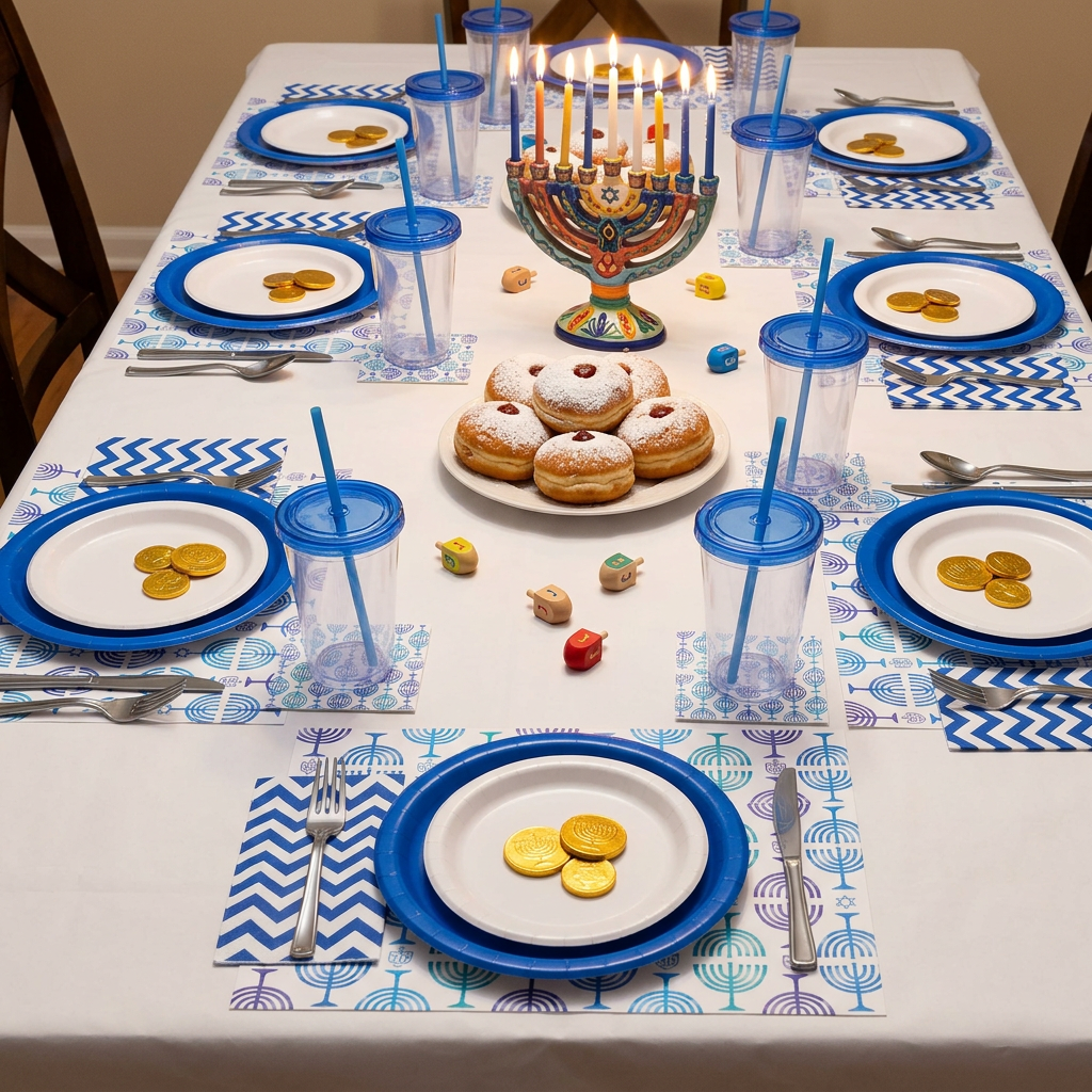 Hanukkah Menorah Pattern Paper Placemat — Set of 12 with Matching Coasters