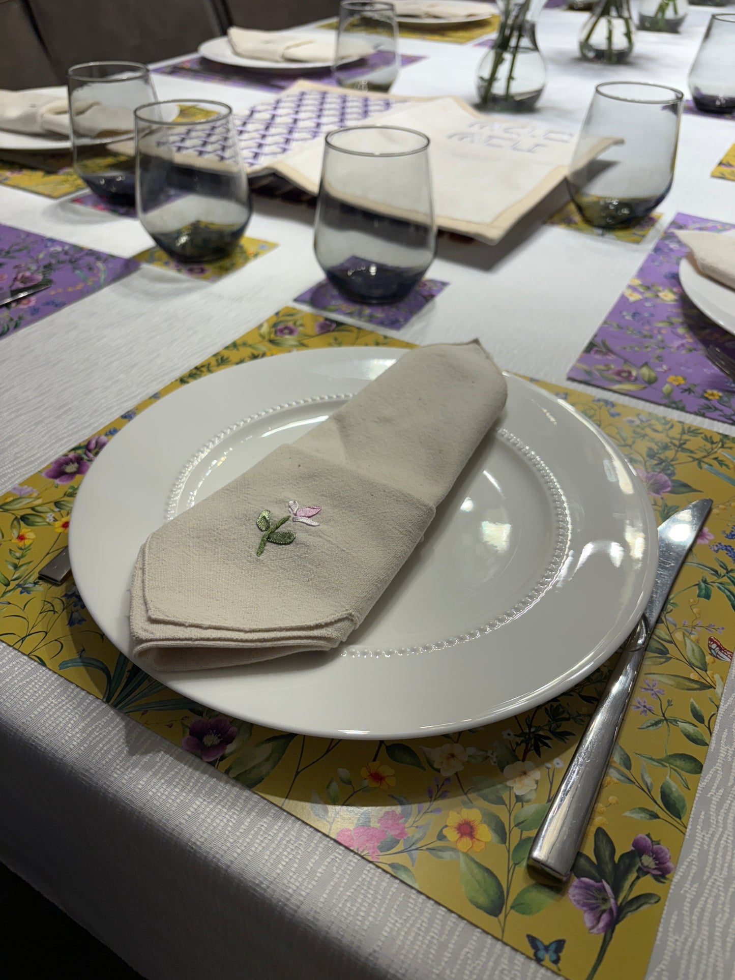 Spring Bloom Paper Placemat — Set of 12 with Matching Coasters | Yellow & Purple