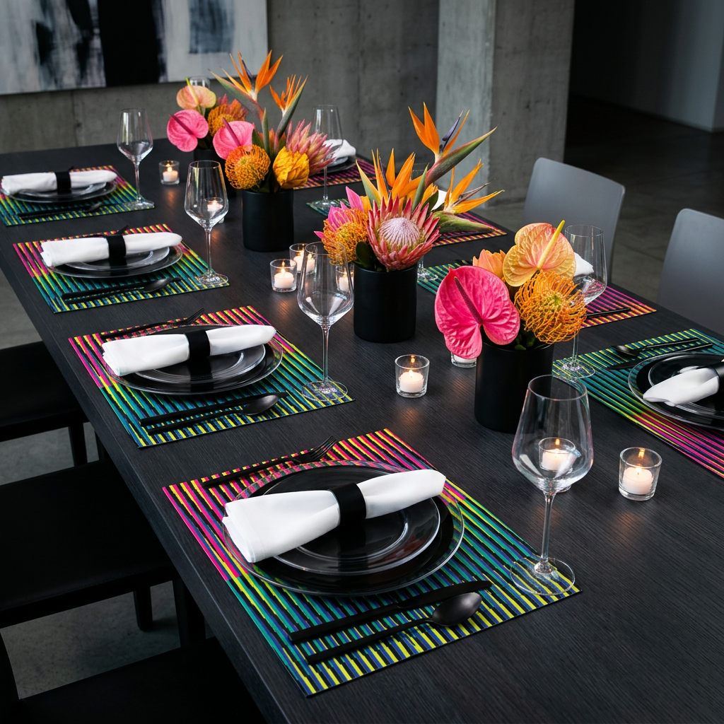 Kinetic Rainbow Stripe Paper Placemat — Set of 12 with Matching Coasters
