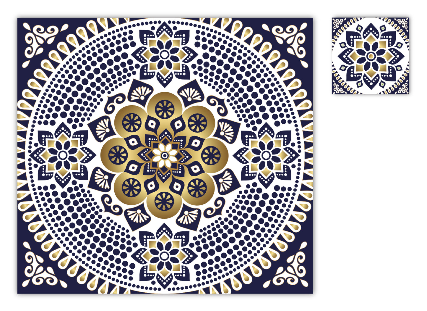 Blue and Gold Mandala Paper Placemat — Set of 12 with Matching Coasters