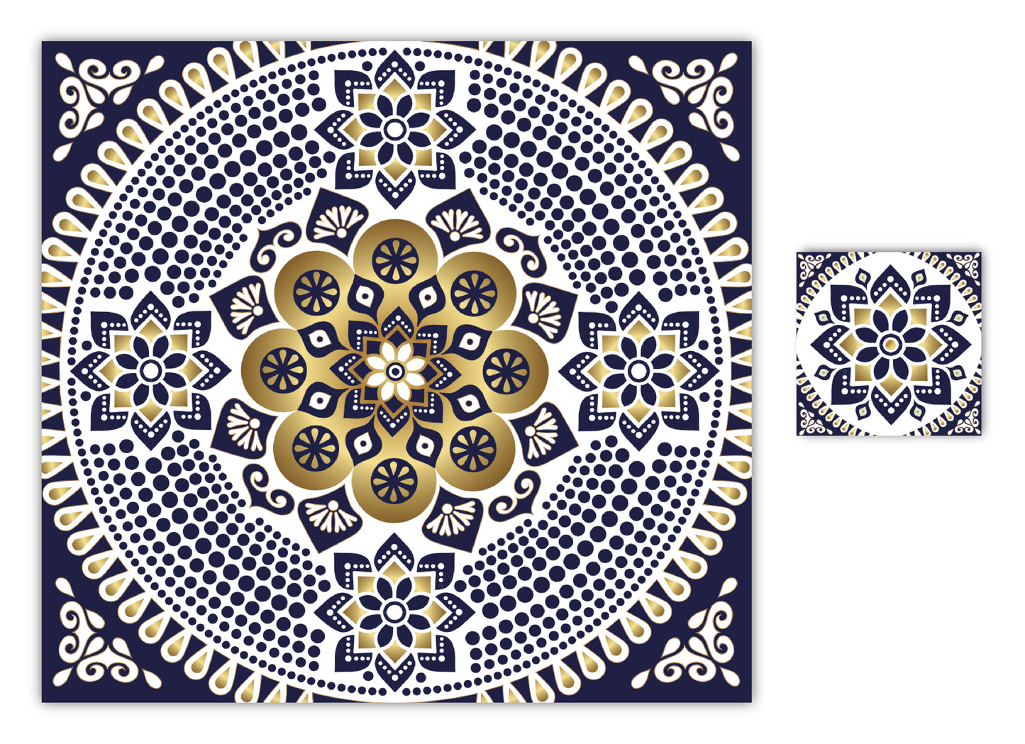 Blue and Gold Mandala Paper Placemat — Set of 12 with Matching Coasters