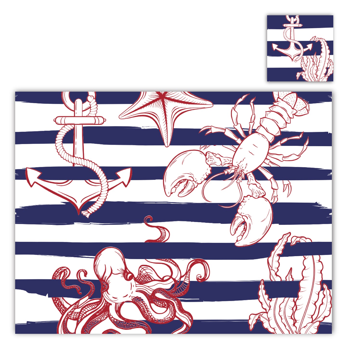 Nautical Stripes Sea Life Paper Placemat — Set of 12 with Matching Coasters