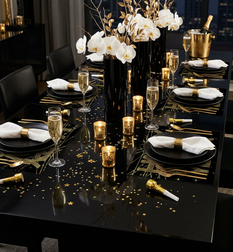 New Year's Eve Paper Placemat — Set of 12 with Matching Coasters
