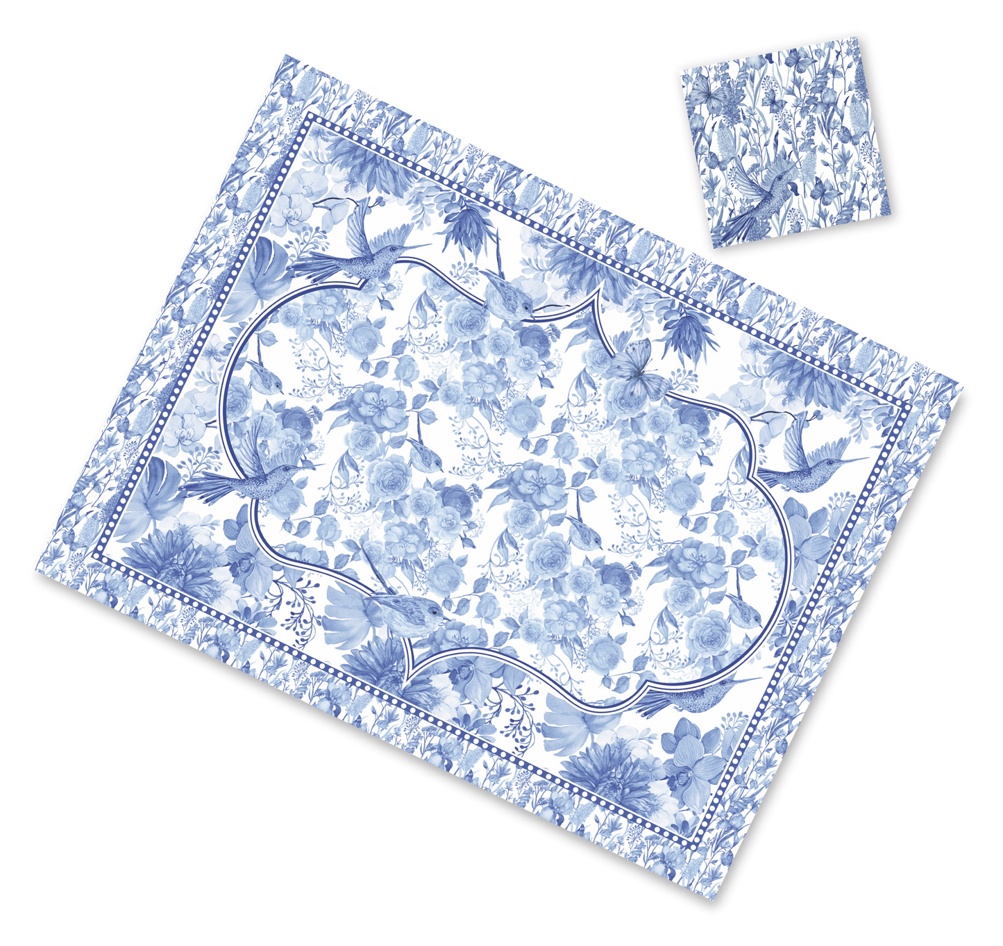 Blue Toile Paper Placemat — Set of 12 with Matching Coasters
