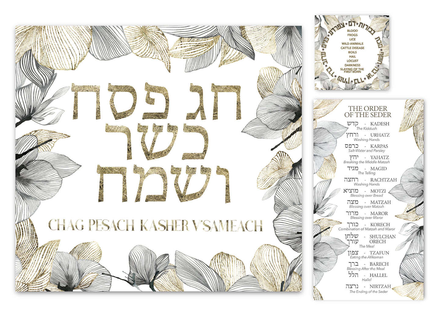 Passover Chag sameach Paper Placemat — Set of 12 with Matching Coasters & Seder Order Card