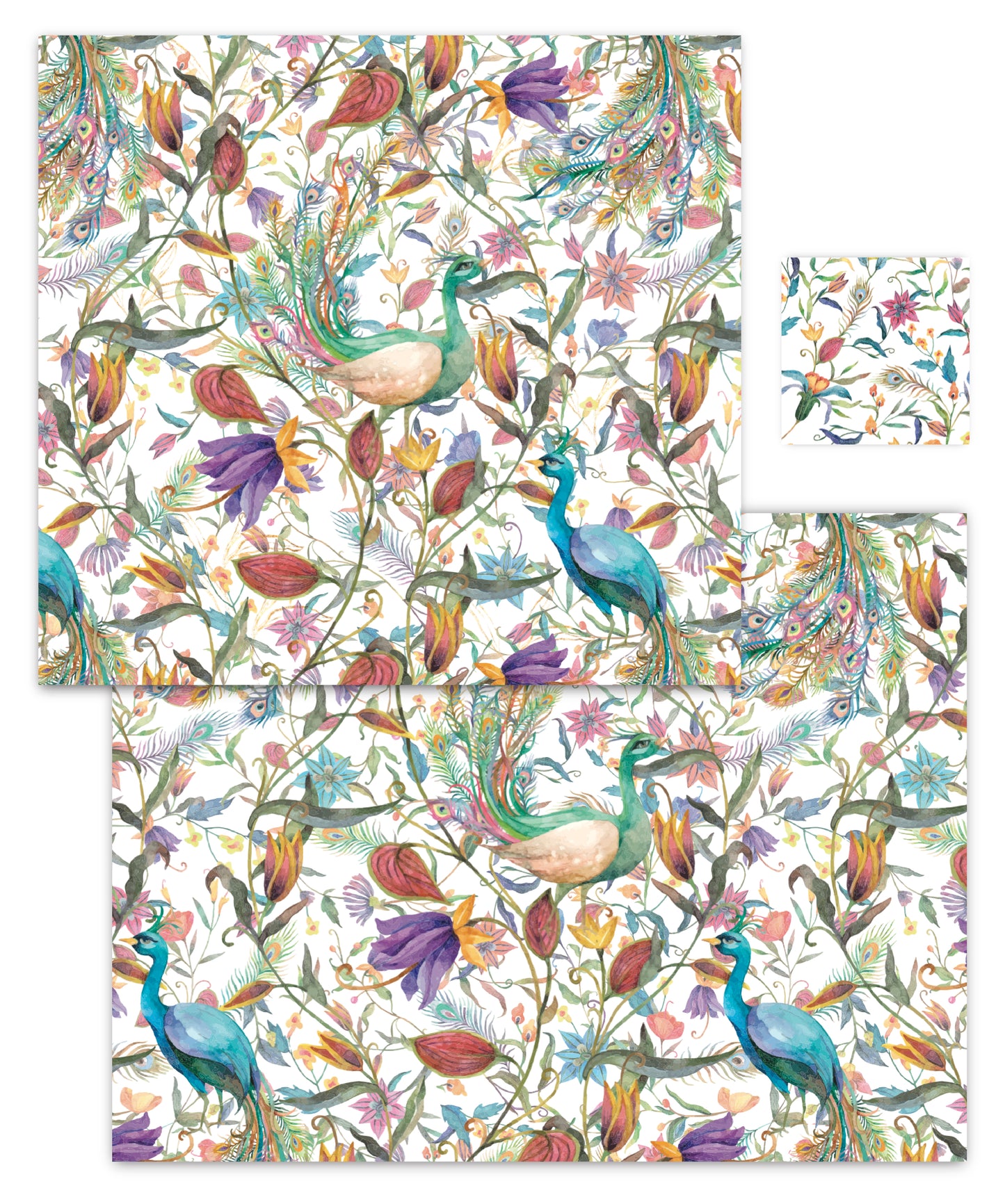 Peacock Garden Paper Placemat — Set of 12 with Matching Coasters
