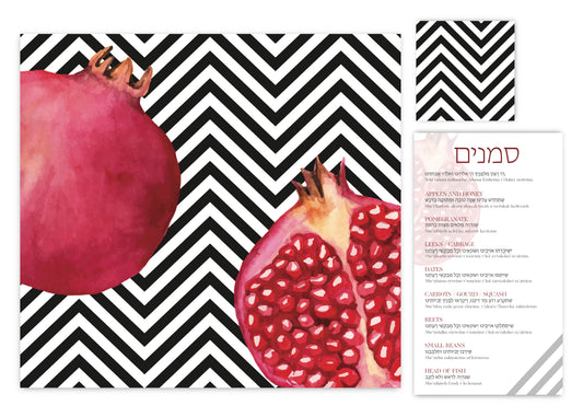 Pomegranate Chevron Paper Placemat — Set of 12 with Coasters & Simanim Cards