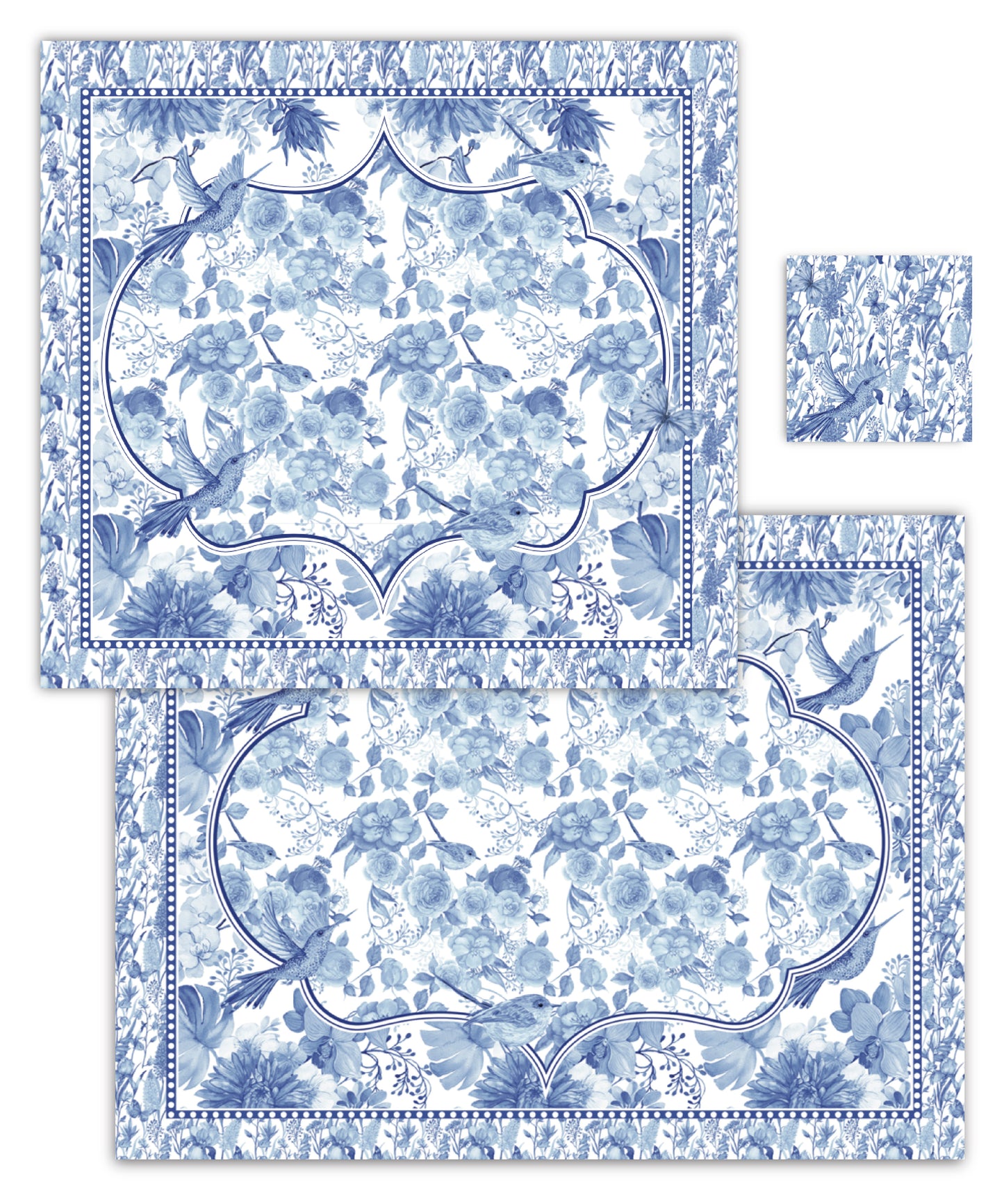 Blue Toile Paper Placemat — Set of 12 with Matching Coasters