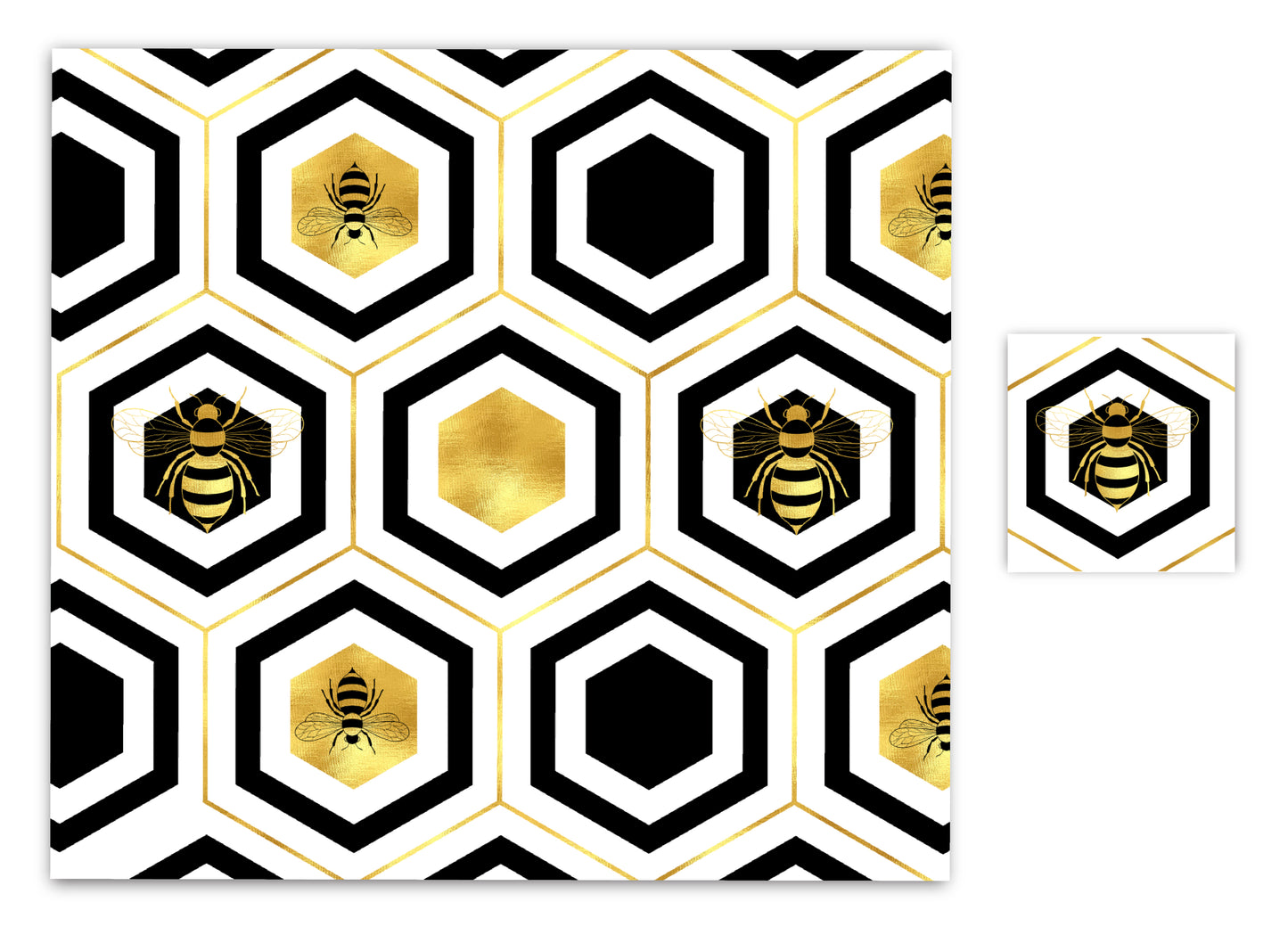 Gold Honeybee & Honeycomb Paper Placemat — Set of 12 with Matching Coasters