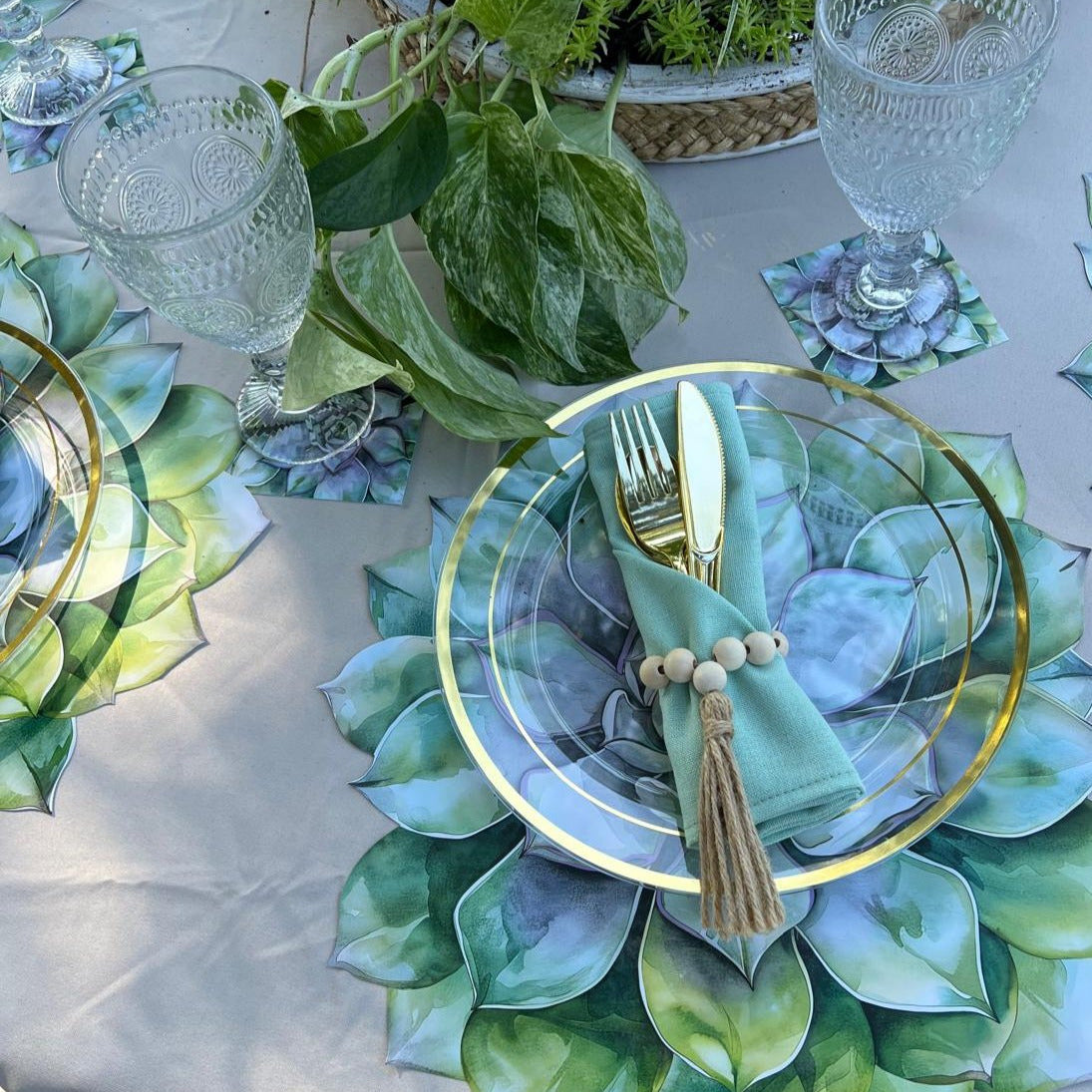 succulent plates and napkins Green Succulent Die-Cut Paper Placemat – CSQUAREDESIGN