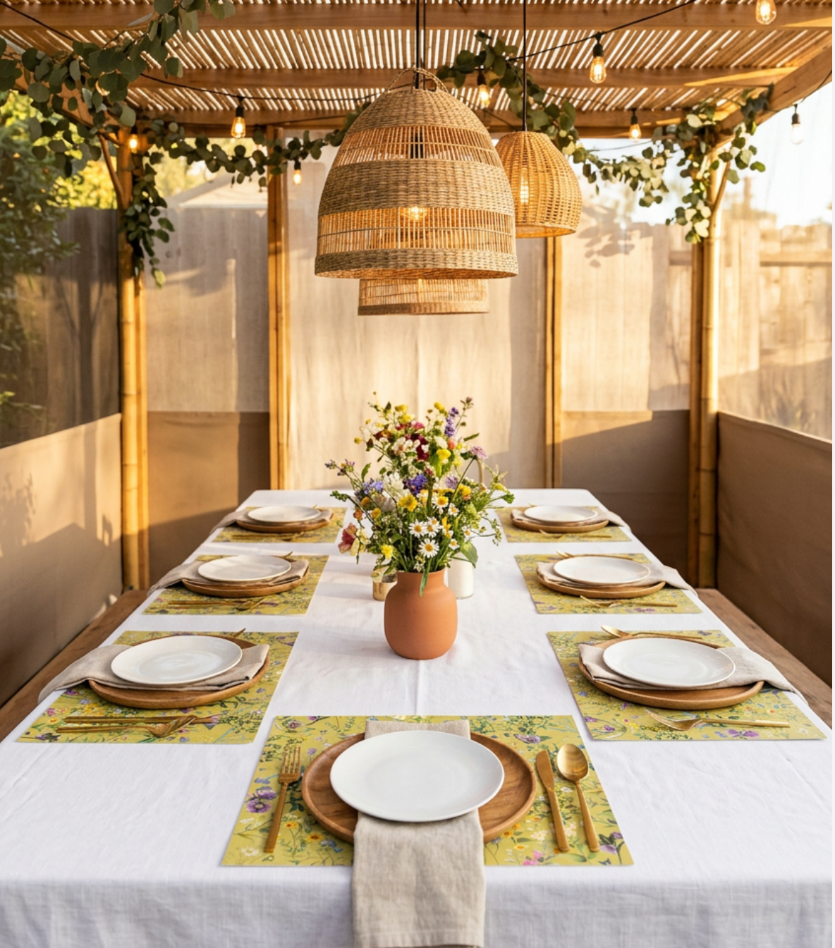 Spring Bloom Paper Placemat — Set of 12 with Matching Coasters | Yellow & Purple