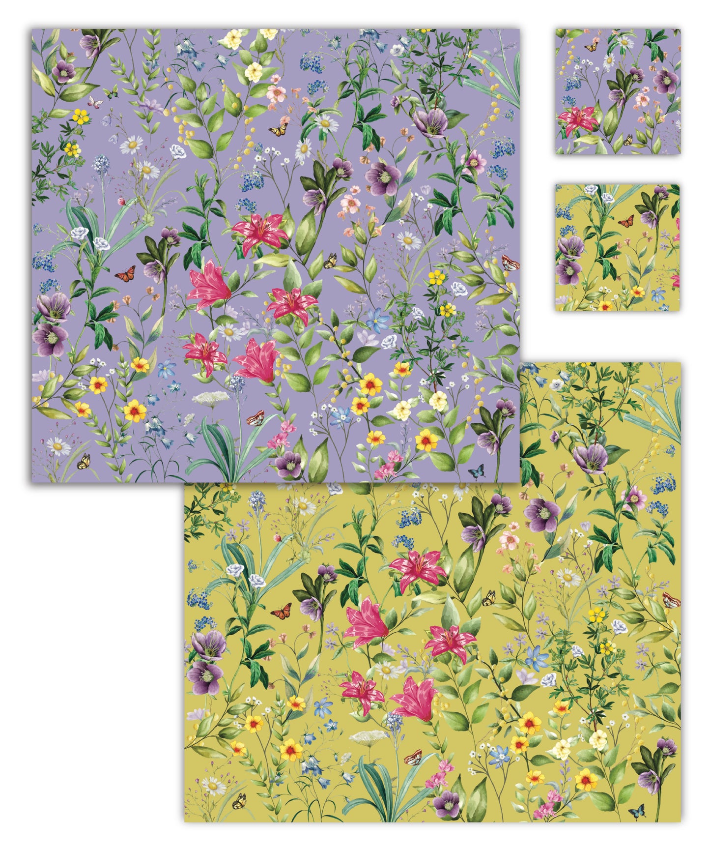Spring Bloom Paper Placemat — Set of 12 with Matching Coasters | Yellow & Purple