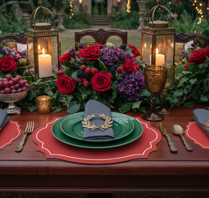 VINTAGE FRAME RED FABRIC TEXTURE LOOK PLACEMAT