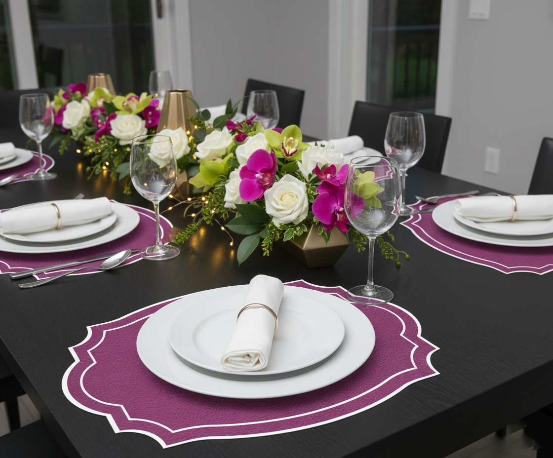 VINTAGE FRAME FUCHSIA LEATHER LOOK PAPER PLACEMAT